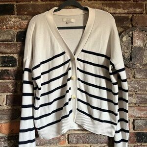 LOFT Women's Black and White Striped Cardigan